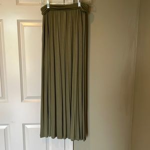 Sage Green Maxi Skirt with Ruched Waist